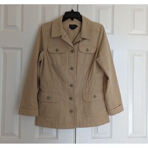 Pendleton Utility Jacket Women's Sz M Tan Lightweight Button Cargo Pocket